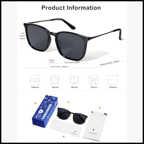 Metal Frame Polarized Sunglasses Classic Rectangular UV Protection - Picture 5 of 7